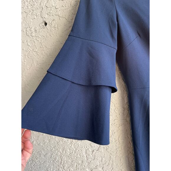 Tibi size 4 navy blue midi dress bell sleeves - Picture 3 of 7